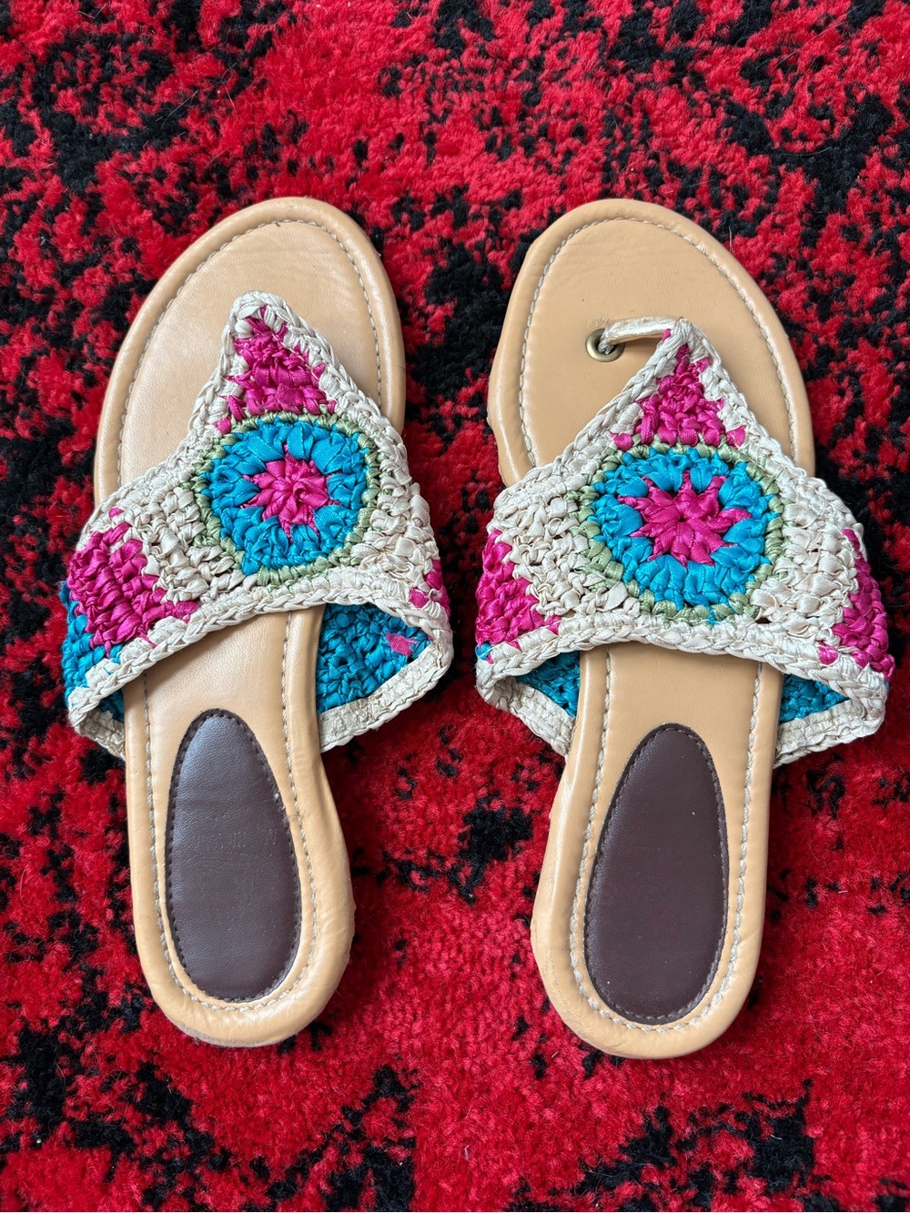 Woven Crochet Sandals in Pink & Turquoise - Women